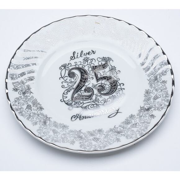 Vintage Silver 25th anniversary decorative Norcrest plate 8" - Picture 1 of 4